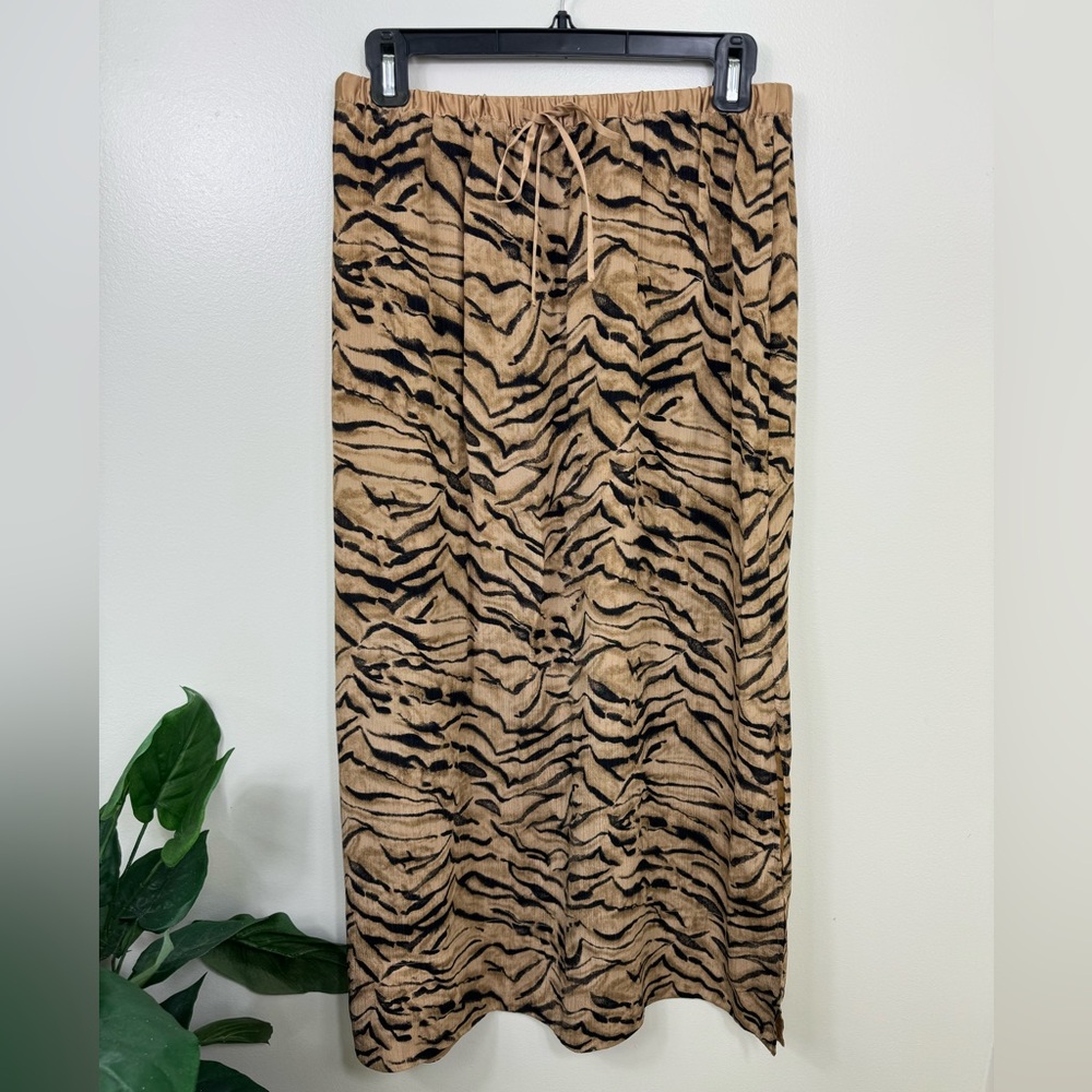 Amanda Smith Pure Silk Leopard Animal Print MIDI Skirt, PETITE LARGE
